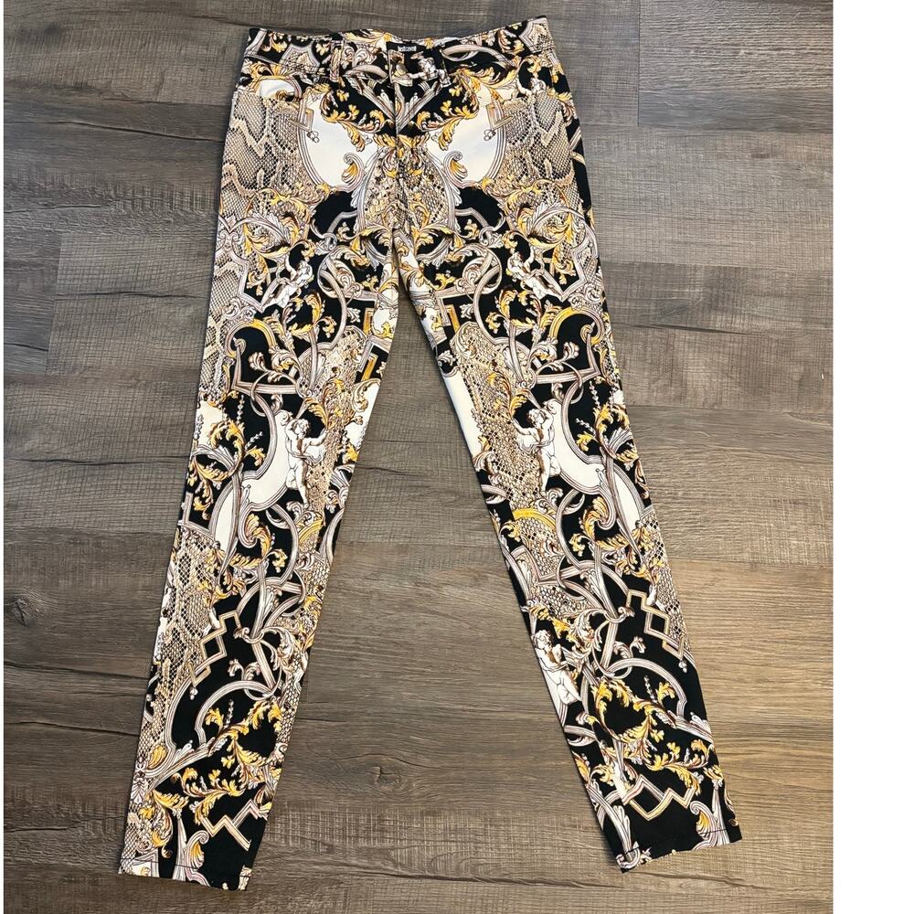 Y2K  Just Cavalli Gold Paisley Skinny Jeans Mid Rise L Studded Designer Denim